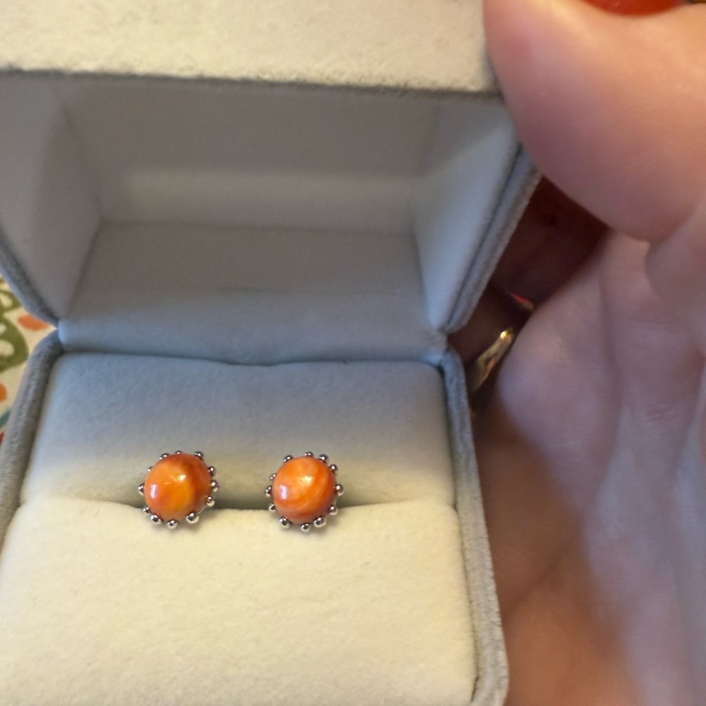 Vibrant Orange Spiney Oyster Stud Earrings